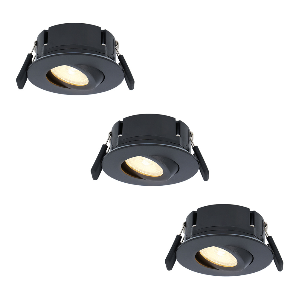 Hoftronic Set van 3 Napels LED inbouwspots extra plat 8W 570lm 2700K warm wit Dimbaar Rond 360° Kantelbaar IP65 waterdicht Zwart