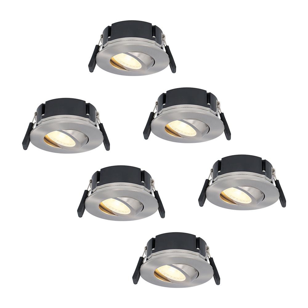 Hoftronic Set van 6 Napels LED inbouwspots extra plat 8W 570lm 2700K warm wit Dimbaar Rond 360° Kantelbaar IP65 waterdicht RVS