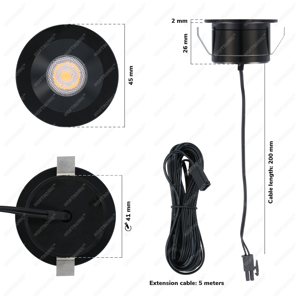 4x Cadiz - Mini 12V LED inbouwspot zwart met trafo en muurdimmer - 3 Watt - Dimbaar - IP44 waterdicht voor buiten - 2700K Warm wit - Lage inbouwdiepte