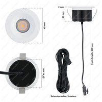 Cadiz - Mini 12V LED inbouwspot wit - 3 Watt - Dimbaar - IP44 waterdicht voor buiten - 2700K Warm wit - Lage inbouwdiepte 26mm - Voor veranda, badkamer, carport en binnenruimtes