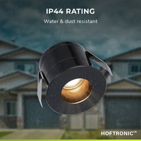 12x Olivia - Mini 12V LED Downlight schwarz mit Trafo - 3 Watt - Versenkt - Dimmbar - IP44 wasserdicht für den Außenbereich - 2700K Warmweiß - Geringe Einbautiefe 36mm - Für Veranda, Bad, Carport und Innenbereich