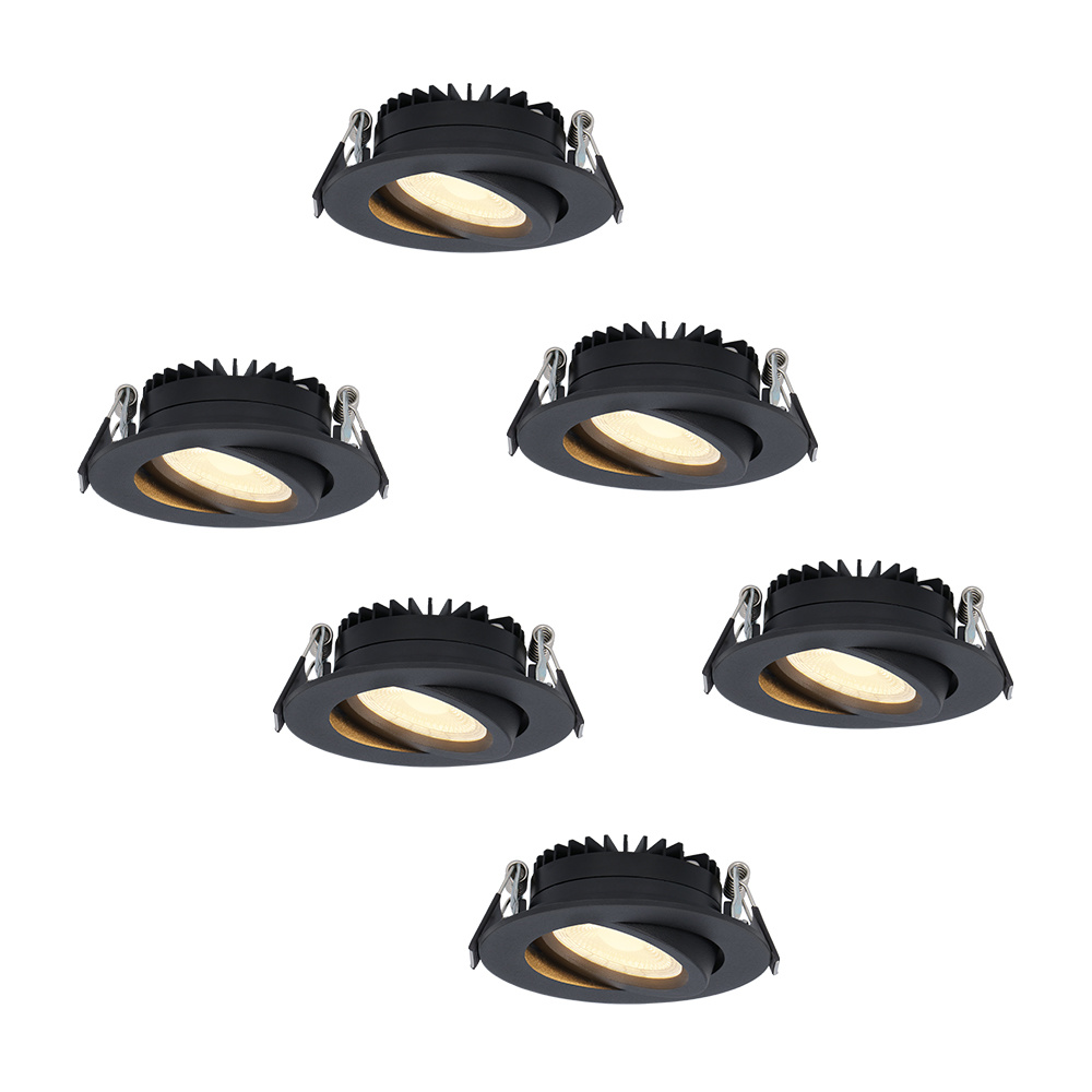 Set of 6 dimmable LED downlight Rome black 6 Watt 2700K warm white IP44 tiltable