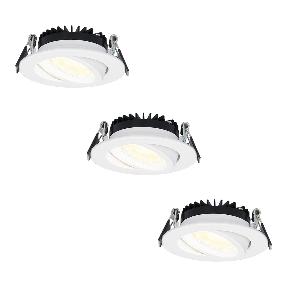 Hoftronic Set van 3 dimbare LED inbouwspots Rome Wit 6 Watt Kantelbaar 2700K warm wit IP44 Geringe inbouwdiepte