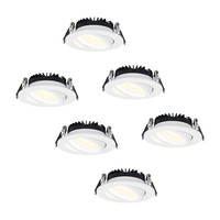 Set of 6 LED recessed downlight Rome white IP44 6 Watt 2700K dimmable tiltable 5 years warranty