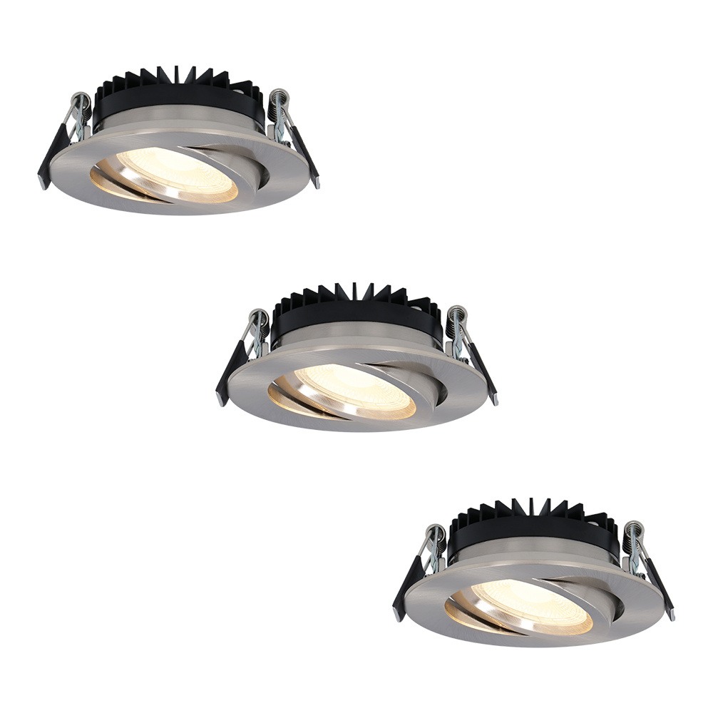HOFTRONIC™ Set van 3 dimbare LED inbouwspots Rome RVS 6 Watt Kantelbaar 2700K warm wit IP44 Geringe inbouwdiepte