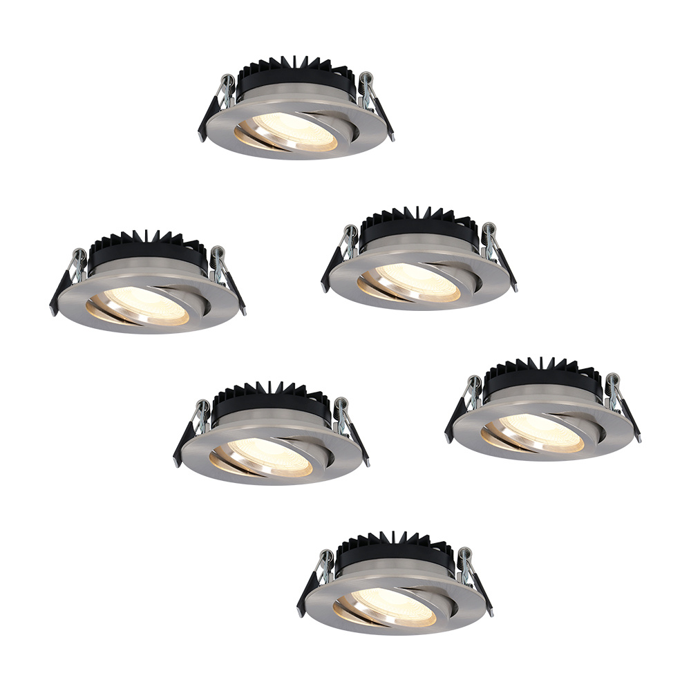 HOFTRONIC™ Set van 6 dimbare LED inbouwspots Rome RVS 6 Watt Kantelbaar 2700K warm wit IP44 Geringe inbouwdiepte