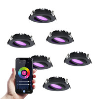 Set of 6 smart LED recessed downlights Rome - Black - 6 Watt - WiFi & Bluetooth - RGBWW - IP44 - Dimmable - Tiltable