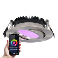 Smart LED recessed downlight Rome - Stainless steel - 6 Watt - WiFi & Bluetooth - RGBWW - IP44 - Dimmable - Tiltable