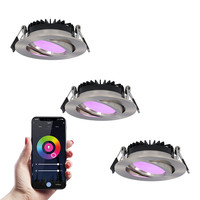 Set van 3 smart LED inbouwspots Rome - RVS - 6 Watt - WiFi & Bluetooth - RGBWW - IP44 - Dimbaar via app - Kantelbaar