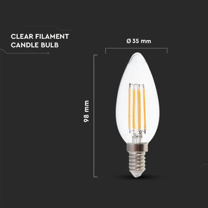 Set van 10 E14 LED Filament Lamp - 4 Watt & 400 Lumen - 3000K Warm witte lichtkleur - 300° stralingshoek - 20.000 branduren geschikt voor E14 fittinge