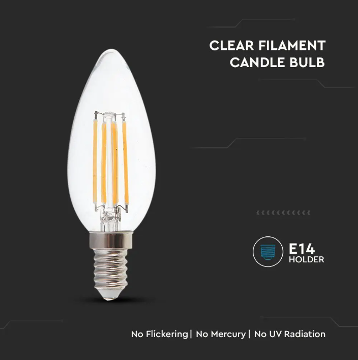 Set van 10 E14 LED Filament Lamp - 4 Watt & 400 Lumen - 3000K Warm witte lichtkleur - 300° stralingshoek - 20.000 branduren geschikt voor E14 fittinge