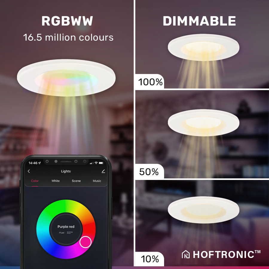 Arotelicht 10 led-inbouwspots, dimbaar, IP67, warmwit, met timer