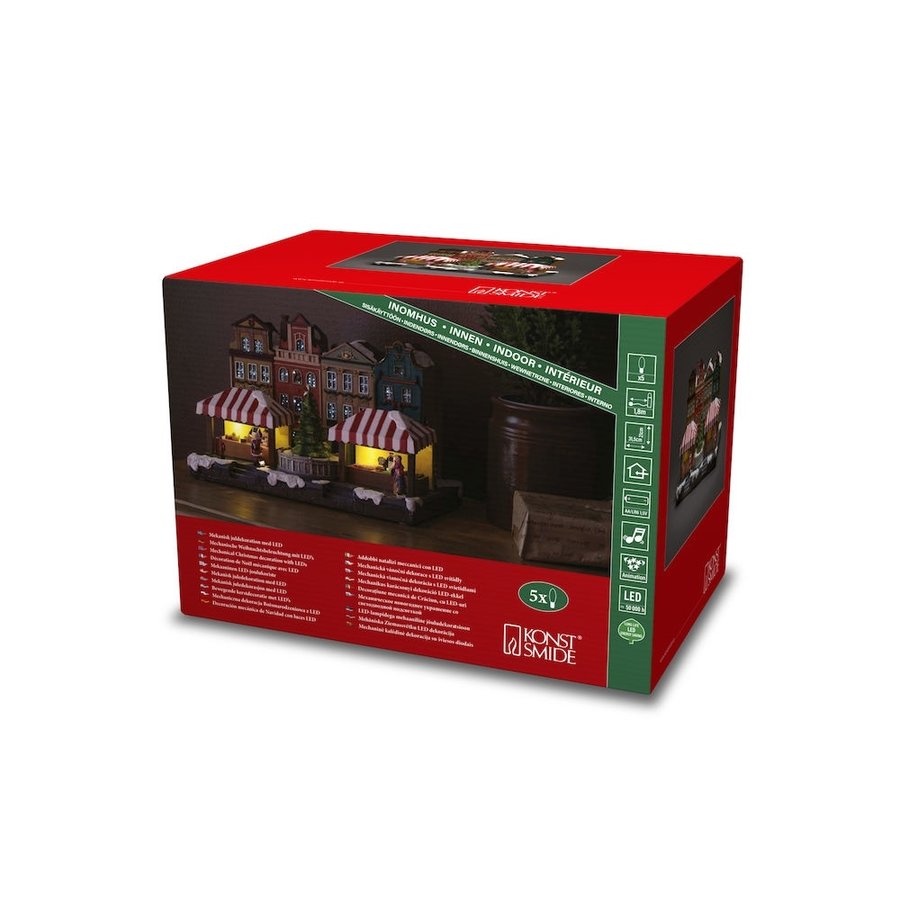 Christmas house lights Canal houses with market stalls and music