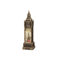 Kerstlantaarn voor binnen – Big Ben met bus en kerstboom - Warm wit – 38cm - Sneeuwlantaarn - Kerstverlichting op USB & batterijen incl. Timer