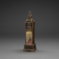 Kerstlantaarn voor binnen – Big Ben met bus en kerstboom - Warm wit – 38cm - Sneeuwlantaarn - Kerstverlichting op USB & batterijen incl. Timer