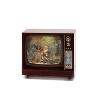 Kerstlantaarn 21x25cm voor binnen – Kerstman in TV - Warm wit - Sneeuwlantaarn - Kerstverlichting op batterijen incl. Timer