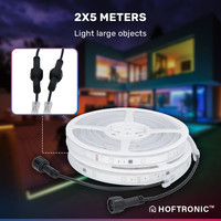 Smart LED Strip RGB Flow Color - 10m (2x5 metres) - WiFi + Bluetooth - 12V - Google Home, Amazon Alexa and Siri - 16.5 million colours - IP67 for outdoor and indoor use - Controllable via App - Lightsnake - Complete set