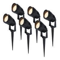 Set of 6 modern black LED pin spot Lenzo with hood - 5 Watt - Warm white 3000K - IP65 Waterproof ideal as garden lighting