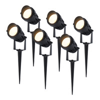 Set van 6 moderne zwarte LED prikspot Renzo met kap - 5 Watt - Warm wit 3000K - IP65 Waterdicht ideaal als tuinverlichting