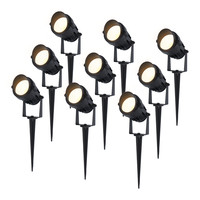 Set of 9 modern black LED pin spot Renzo with hood - 5 Watt - Warm white 3000K - IP65 Waterproof ideal as garden lighting