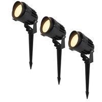 Set van 3 moderne zwarte LED prikspot Lenzo met kap - 10 Watt - Warm wit 3000K - IP65 Waterdicht ideaal als tuinverlichting