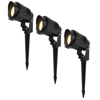 Set of 3 modern black LED pin spot Renzo with hood - 10 Watt - Warm white 3000K - IP65 Waterproof ideal as garden lighting