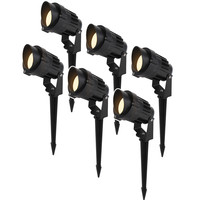 Set van 6 moderne zwarte LED prikspot Renzo met kap - 10 Watt - Warm wit 3000K - IP65 Waterdicht ideaal als tuinverlichting