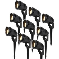 9er Renzo Cap LED Gartenstrahler mit Erdspieß - Modern schwarz - 10 Watt - Warmweiß 3000K - IP65 Wasserdicht