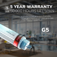25x LED T5 (G5) Fluorescent tube 145 cm - 30 Watt - 5250 Lumen - 6000K replaces 130W (130W/860) Flicker-free - 175lm/W