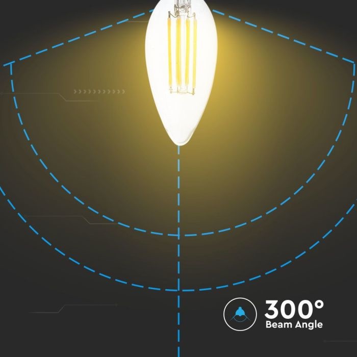 E14 LED Dimbare Filament Lamp - 4 Watt & 400 Lumen - 3000K Warm witte lichtkleur - 300° stralingshoek - 20.000 branduren geschikt voor E14 fittingen