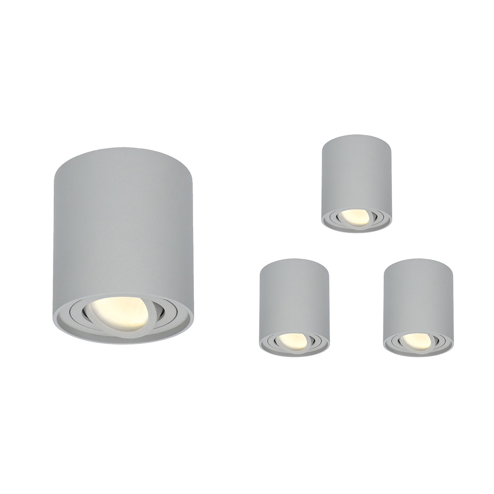 4x Dimbare LED Opbouwspot/plafondspot plafond Ray Grijs incl. GU10 spot 5W 2700K IP20 kantelbaar Rond