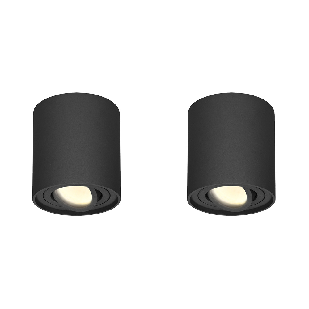 HOFTRONIC™ 2x Dimbare LED Opbouwspot plafond Ray Zwart incl. GU10 spot 5W 2700K IP20 kantelbaar Rond