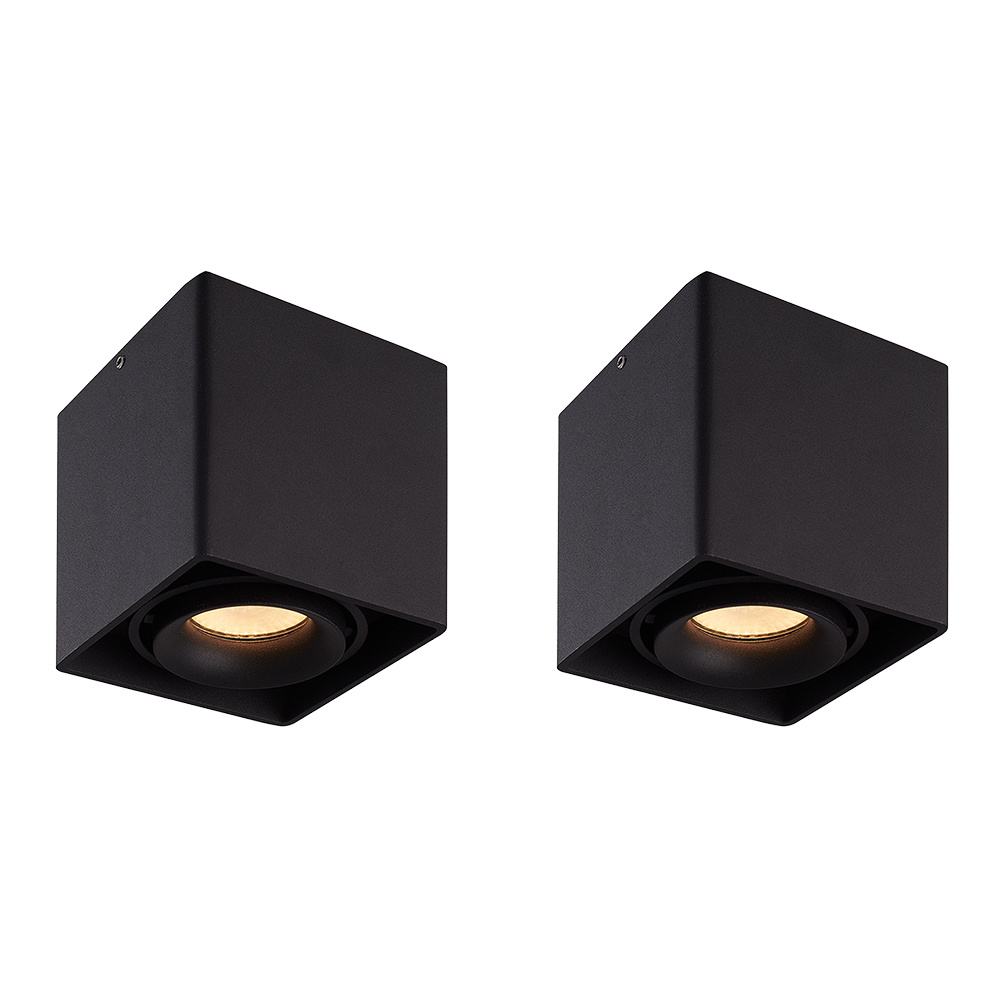 HOFTRONIC 2x Dimbare LED opbouw plafondspot Esto Zwart incl. GU10 spot 5W 2700K IP20 kantelbaar