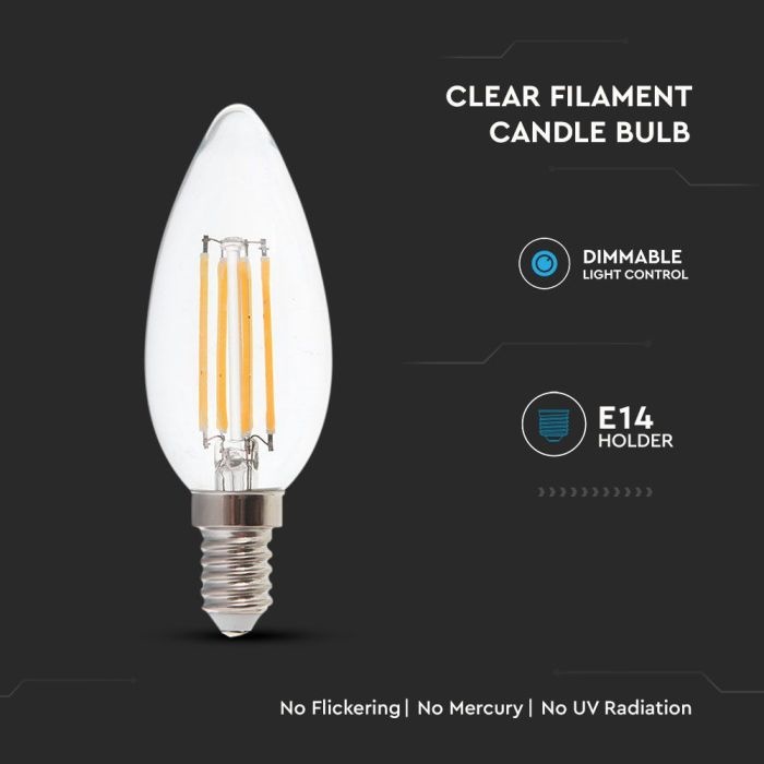 Set van 10 E14 LED Dimbare Filament Lampen - 4 Watt & 400 Lumen - 3000K Warm witte lichtkleur - 300° stralingshoek - 20.000 branduren geschikt voor E1