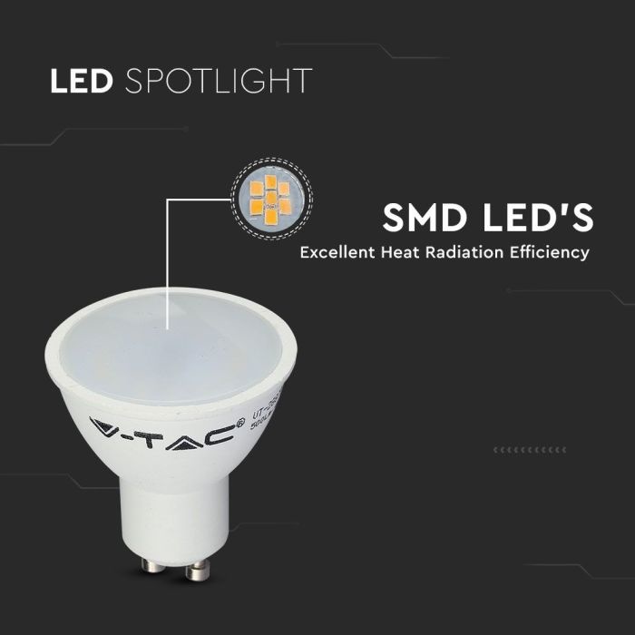 Set van 10 GU10 LED lampen - 4.5 Watt - 400 Lumen - 6500K Daglicht wit - Vervangt 35 Watt Halogeen lamp - 100° stralingshoek - GU10 fitting