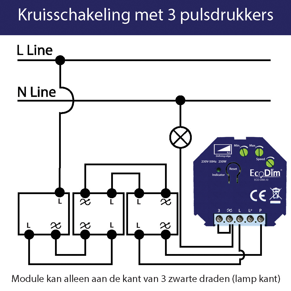 Zigbee Inbouw Smart LED Dimmer - 0-250 Watt - Fase afsnijding - Compatibel met draadloze schakelaar - ECO-DIM.10 Zigbee