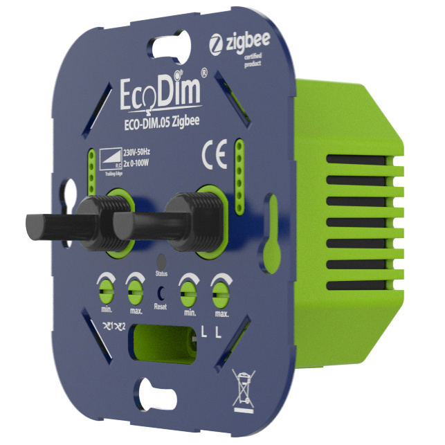 Zigbee Inbouw Smart LED Duo Dimmer - 2x 0-100 Watt - Fase afsnijding - Compatibel met draadloze schakelaar - ECO-DIM.05 Zigbee