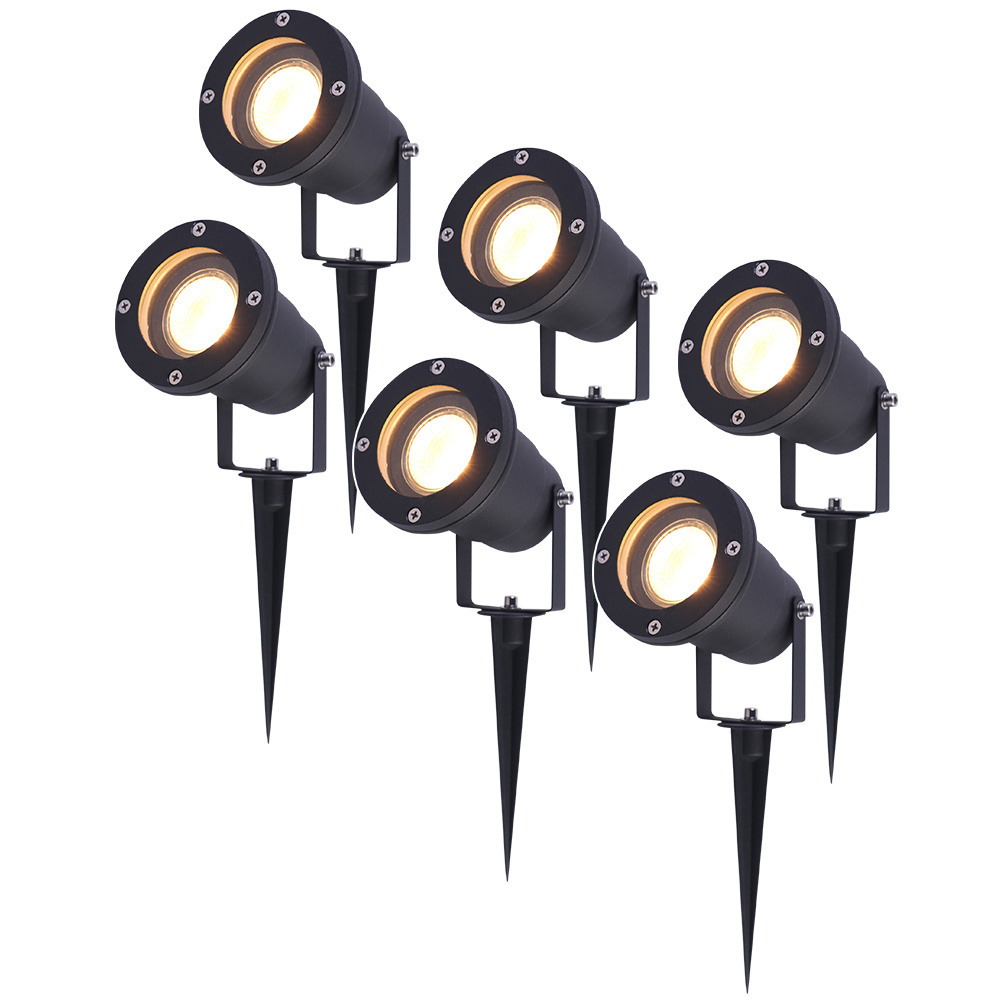 V TAC Set van 6 LED Prikspots 2700K Warm wit Kantelbaar IP44 Vochtbestendig Aluminium Tuinspot Geschikt voor in de tuin Zwart 3 jaar garantie