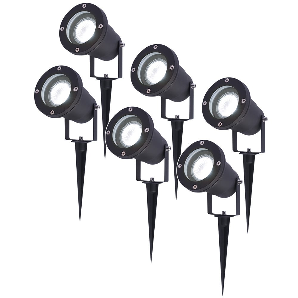 V TAC Set van 6 LED Prikspots 6000K Daglicht wit Kantelbaar IP44 Vochtbestendig Aluminium Tuinspot Geschikt voor in de tuin Zwart 3 jaar garantie