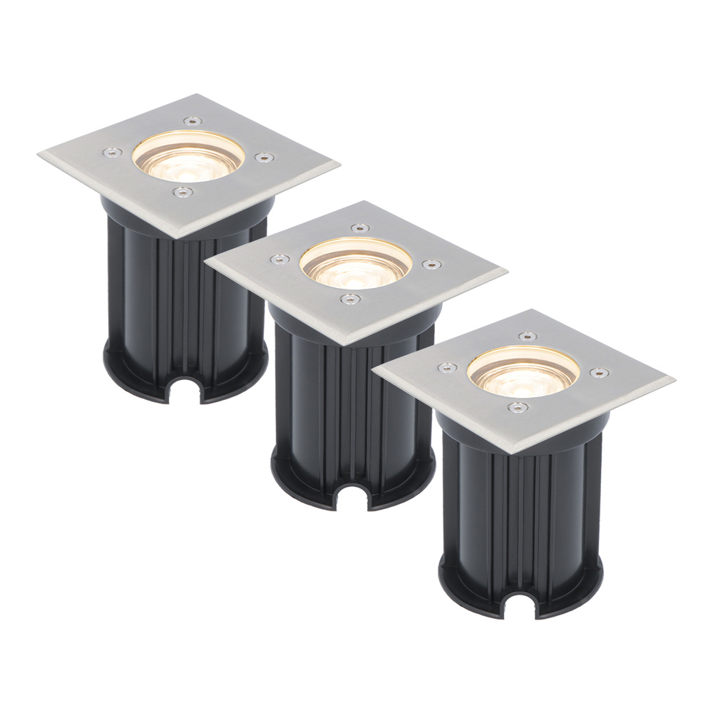 V-TAC 3x Dimbare LED grondspot - Vierkant - RVS - 2700K warm wit - 5 Watt - IP65 straal waterdicht -