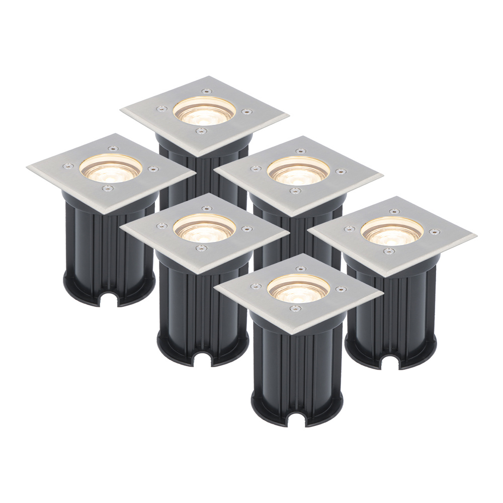 V-TAC 6x Dimbare LED grondspot - Vierkant - RVS - 2700K warm wit - 5 Watt - IP65 straal waterdicht -