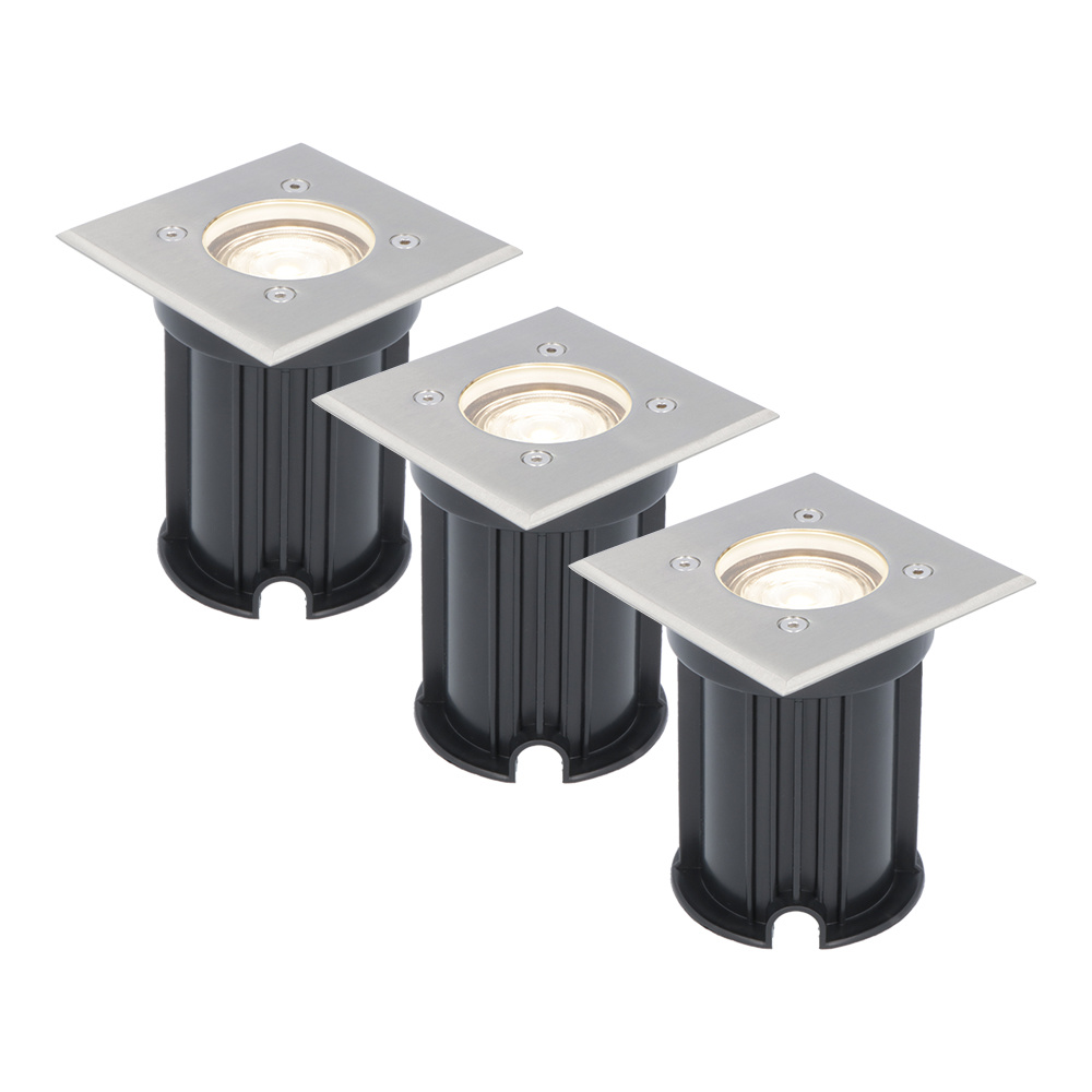 V TAC 3x Dimbare LED grondspot Vierkant RVS 4000K neutraal wit 5 Watt IP65 straal waterdicht 3 jaar garantie