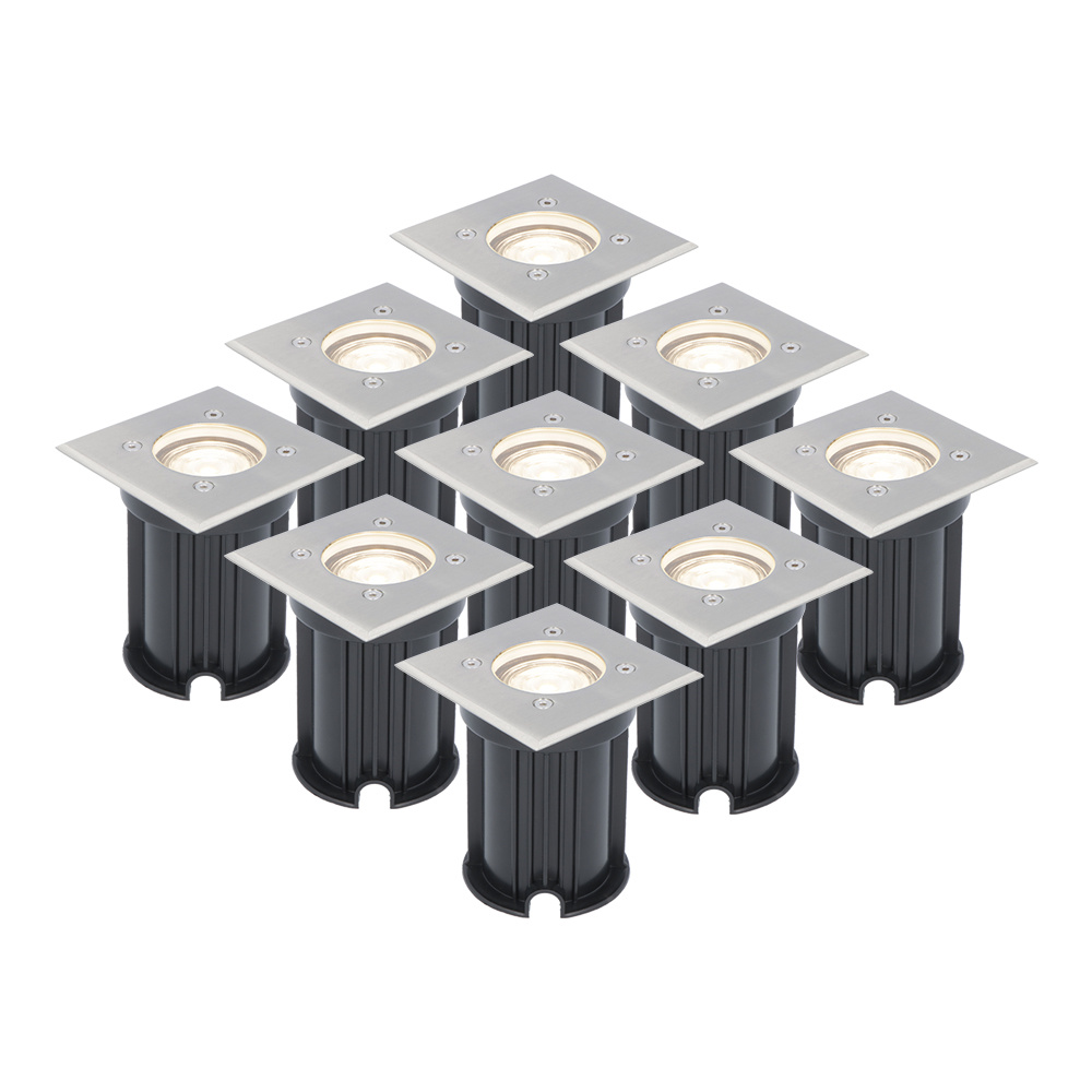 V-TAC 9x Dimbare LED grondspot - Vierkant - RVS - 4000K neutraal wit - 5 Watt - IP65 straal waterdic