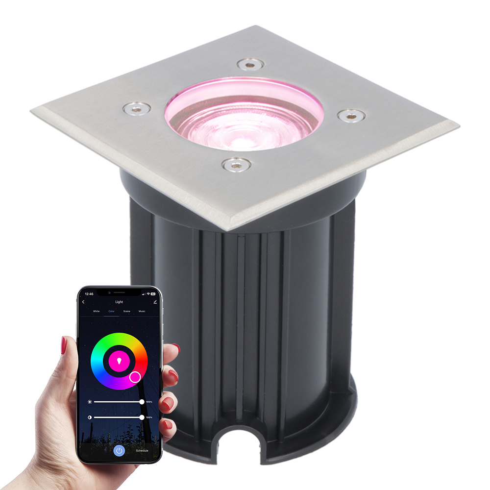 V TAC Smart LED Grondspot Vierkant RVS RGBWW 5 Watt IP65 straal waterdicht 2 jaar garantie