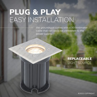 6x Dimmable LED ground spot - Square - stainless steel - 2700K warm white - 5 Watt - IP65 beam waterproof - 2 years warranty