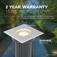 6x Dimmable LED ground spot - Square - stainless steel - 2700K warm white - 5 Watt - IP65 beam waterproof - 2 years warranty