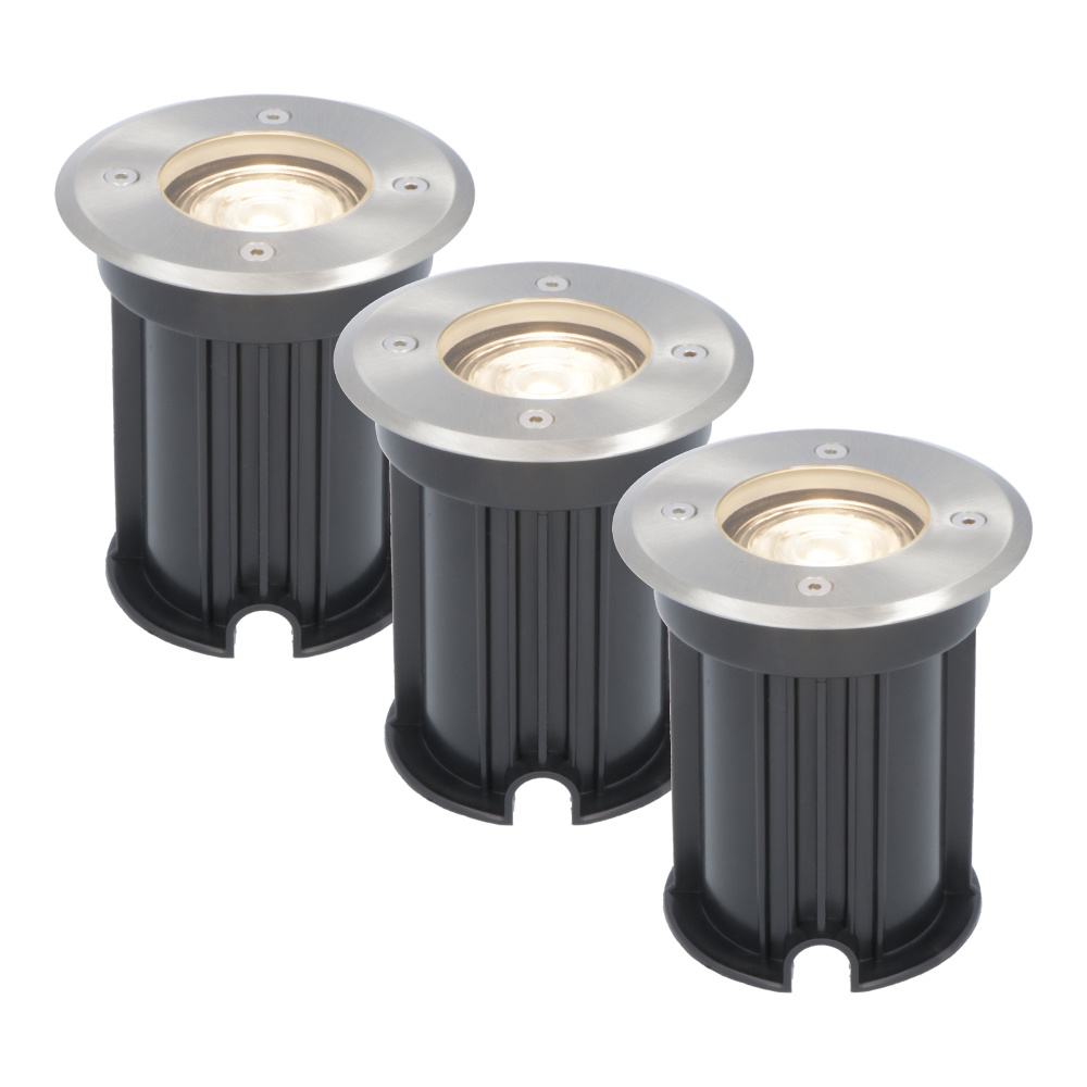 V-TAC 3x Dimbare LED grondspot - Rond - RVS - 4000K neutraal wit - 5 Watt - IP65 straal waterdicht -