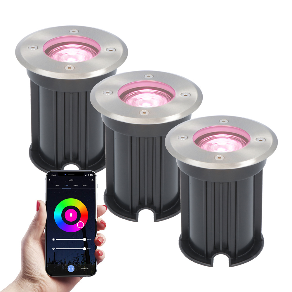 V-TAC 3x Smart LED Grondspot - Rond - RVS - RGBWW - 5 Watt - IP65 straal waterdicht - 2 jaar garanti