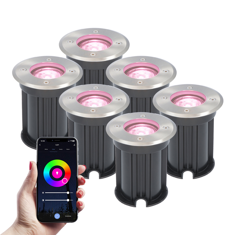 V-TAC 6x Smart LED Grondspot - Rond - RVS - RGBWW - 5 Watt - IP65 straal waterdicht - 2 jaar garanti