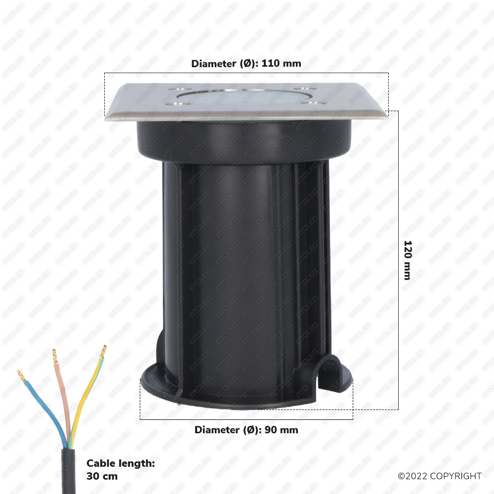 Grondspot RVS geborsteld vierkant geschikt voor GU10 spots IP65 waterdicht 3 jaar garantie Grondspot buiten 230V